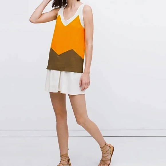 ZARA W&B Collection Mixed Media Paneled Color Block Sleeveless Tank Top - Picture 3 of 14